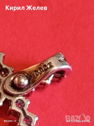 Красив стилен дизайн сребърен кръст с инкрустирани кристали Мойсанит 52622, снимка 6 - Колиета, медальони, синджири - 52933329