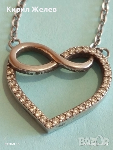 Сребърно колие с висулка съчетаваща символите на сърце и безкрайност с кристали 52399, снимка 3 - Колиета, медальони, синджири - 52835213