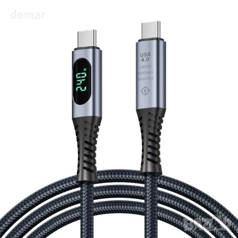 SOOPII USB 4 кабел с LED дисплей, Поддържа 8K видео, 40 Gbps трансфер на данни, 240 W