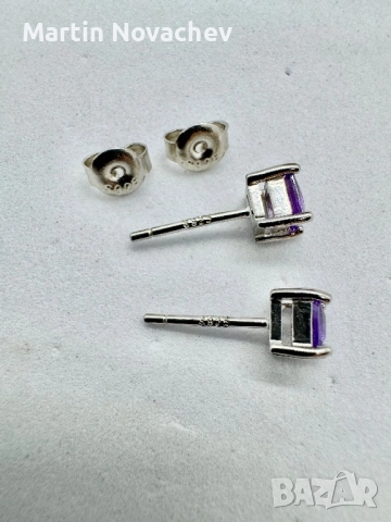 Сребърни обеци с естествен аметист, снимка 8 - Обеци - 53438246