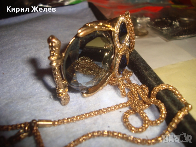 ПОЗЛАТЕНО КОЛИЕ МЕДАЛЬОН КРИСТАЛЕН БУХАЛ ВИНТИДЖ АРТ БИЖУ 24838, снимка 5 - Колиета, медальони, синджири - 36064036
