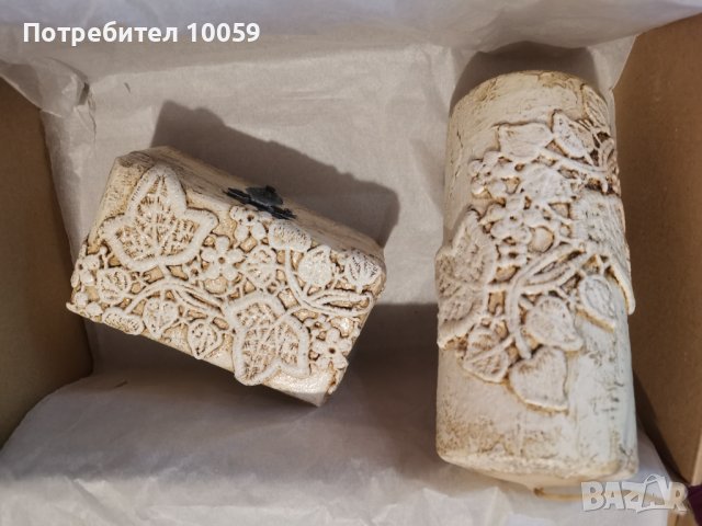 Комплект за подарък свещ и кутия, ръчно декорирани 