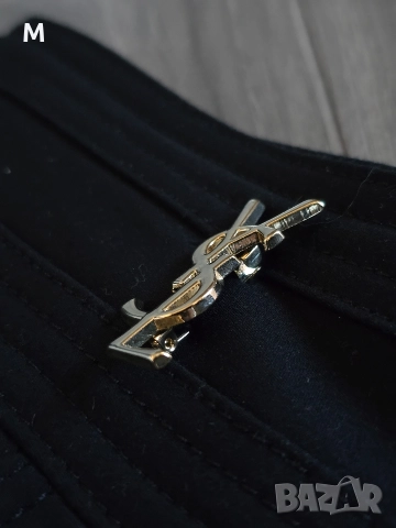Жесток чер дамски панталон Yves Saint Laurent + златни брошки , снимка 9 - Панталони - 52926903
