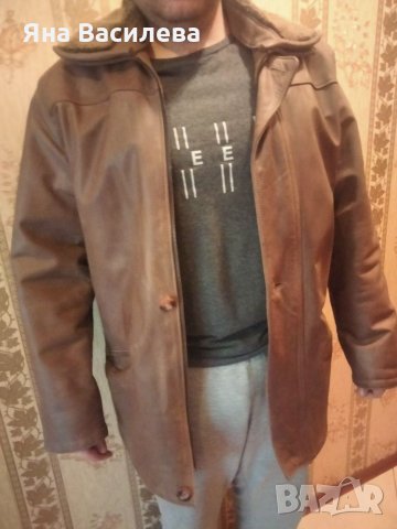 Кафяво кожено яке, снимка 2 - Якета - 34596163