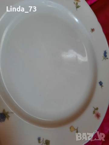 Десертни чинии с красива шарка - плодчета и цветчета, завършваща със син кант по периферията. Маркир, снимка 8 - Чинии - 36411273