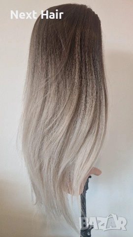 Права омбре перука – тъмни корени, пепеляво русо