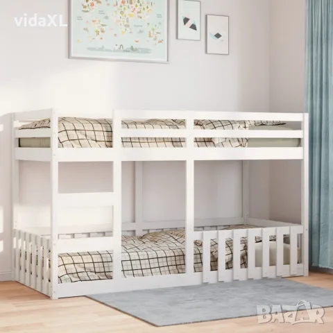 vidaXL Двуетажно легло, бяло, 90x200 см, борово дърво масив, снимка 3 - Спални и легла - 56147036
