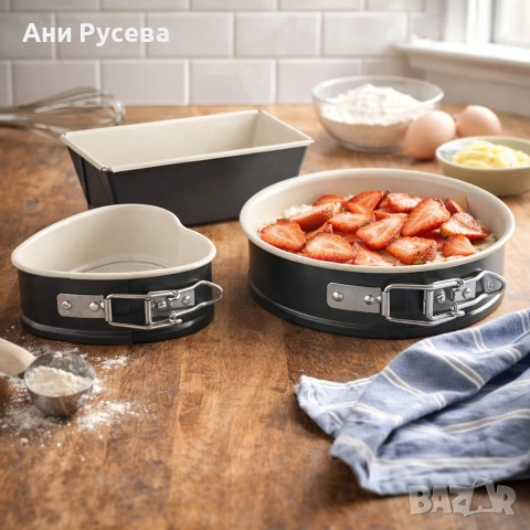 Комплект мини форми за печене Exclusive“ (3 части) – керамично покритие, сърце и подвижен ръб, снимка 3 - Форми - 53496594
