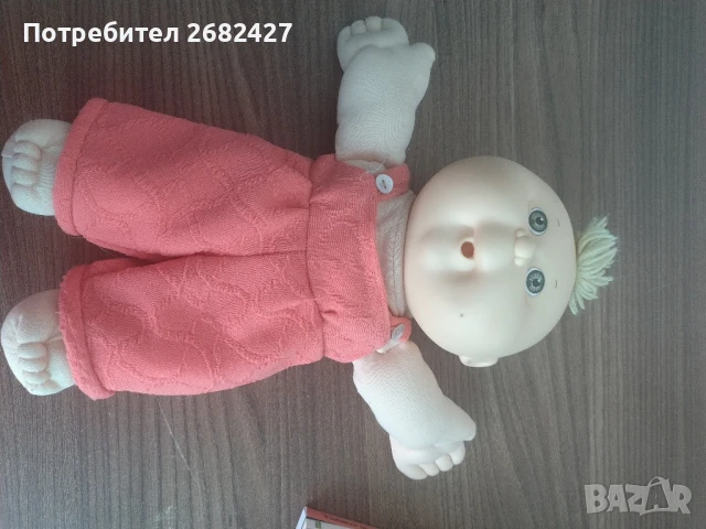Руса кукла Cabbage Patch в розово раирано едно парче с дантелена, снимка 1