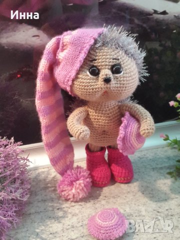 Плетена играчка ”Сънлив Таралеж”, Плетени, ръчно изработени, прекрасен подарък, снимка 5 - Плюшени играчки - 42625108