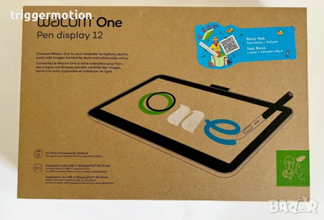 Графичен Дисплей Таблет Wacom One Pen Display 12″ (DTC121W0B) с USB‑C — леко употребяван!, снимка 2 - Таблети - 51251600