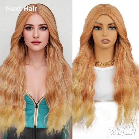 Оранжева къдрева перука с руси краища на път, снимка 6 - Аксесоари за коса - 52896203