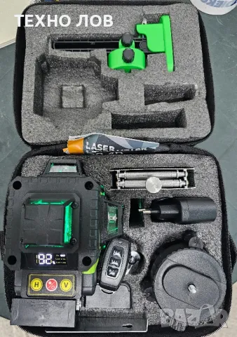 Лазерен Нивелир 4-D,16 линии пълен комплект 2 батерии прахо-водоустойчив, снимка 2 - Измервателни инструменти - 36679810