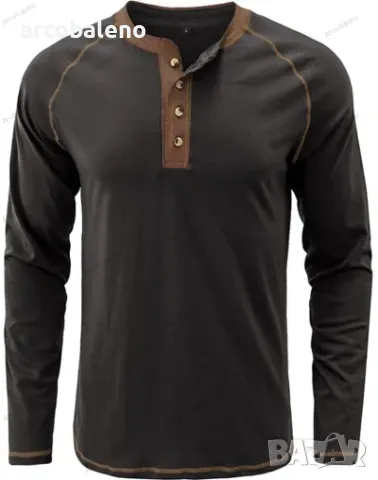 Мъжка тениска с едноцветни копчета и с дълги ръкави, 6цвята , снимка 4 - Тениски - 48930316