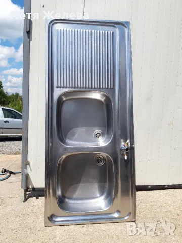 Двойна емайлирана мивка със сифон 130/56см