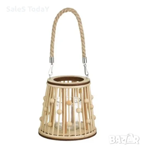 Декоративен фенер с дървени топчета, поставка за свещ, Ø16x15cm , снимка 2 - Декорация за дома - 49217801