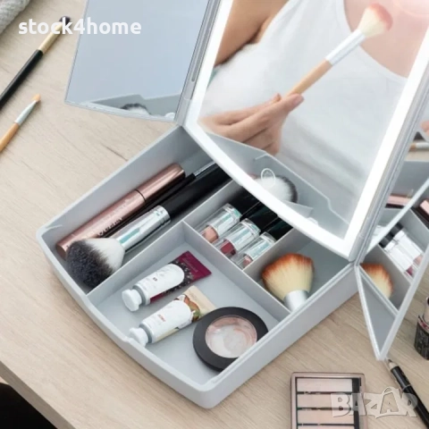 Сгъваемо козметично огледало 3в1 LED С органайзер за грим, снимка 4 - Други - 52611431