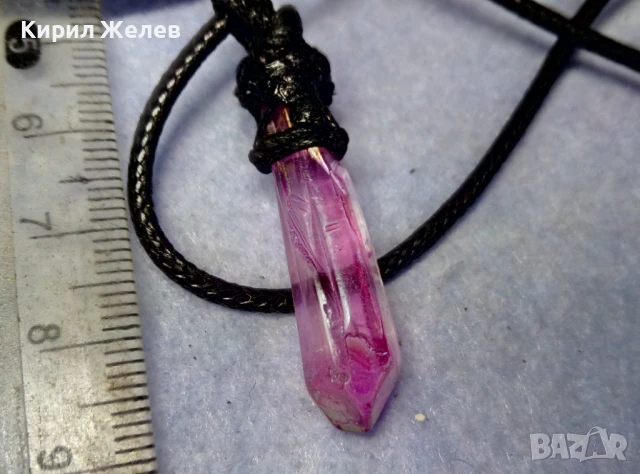 СТИЛЕН ВИНТИДЖ АРТ СКЪПОЦЕНЕН МЕДАЛЬОН ФАСЕТИРАН НАТУРАЛЕН АМЕТИСТ с ПЛЕТЕНО ШНУРЧЕ 50194, снимка 6 - Колиета, медальони, синджири - 51255644