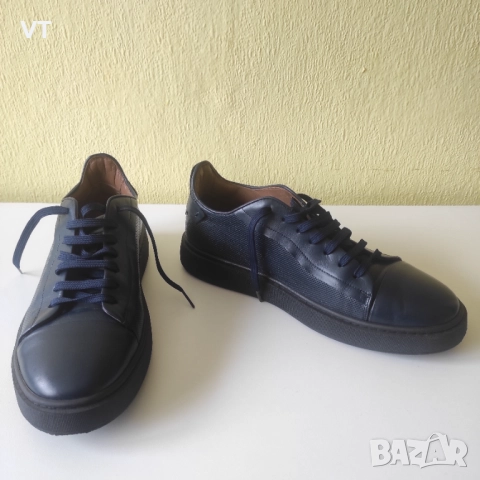 TEODOR - тъмно сини кецове с десенирана кожа и лого , снимка 2 - Спортно елегантни обувки - 52188860