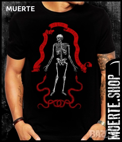 Черна тениска с щампа SKELETON RED SNAKES