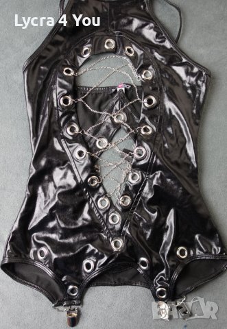 Saresia XS/S лачено боди със синджирчета и лачени чорапи в комплект, снимка 6 - Бельо - 40531811