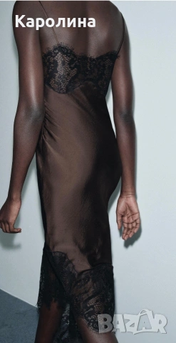 ЗАРА ,НОВА САТЕНЕНА АСИМЕТРИЧНА РОКЛЯ С ДАНТЕЛА ZW COLLECTlON , снимка 4 - Рокли - 53461569