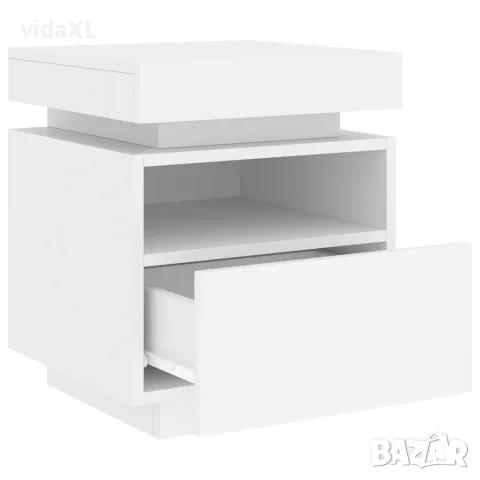 vidaXL Нощно шкафче с LED осветление, бяло, 40x39x48,5 см, снимка 5 - Шкафове - 56148118