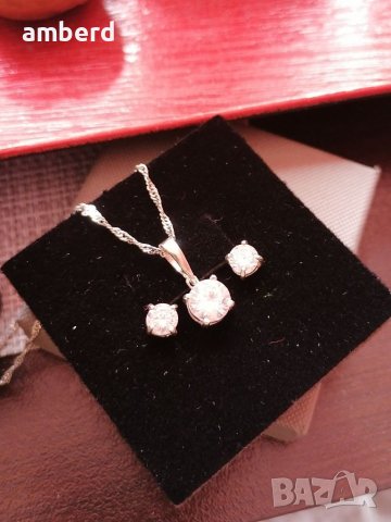 Сребърен комплект "Нежност" - обици и медальон , снимка 5 - Бижутерийни комплекти - 39564364