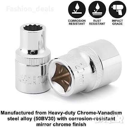 Нов 1/2-инчов комплект гаечни ключове 21бр. Стомана Многозъбни Автомобилни гайки , снимка 4 - Други стоки за дома - 41766646