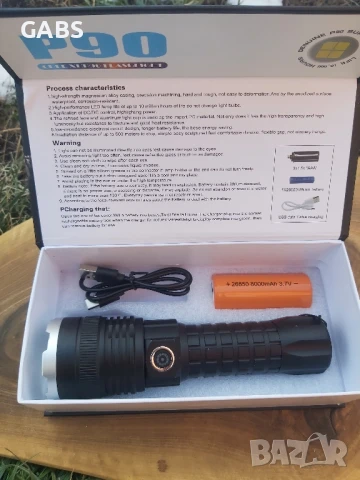 Мощен LED фенер P90 малък,USB зареждане,телескопичен ZOOM, снимка 7 - Екипировка - 50672356
