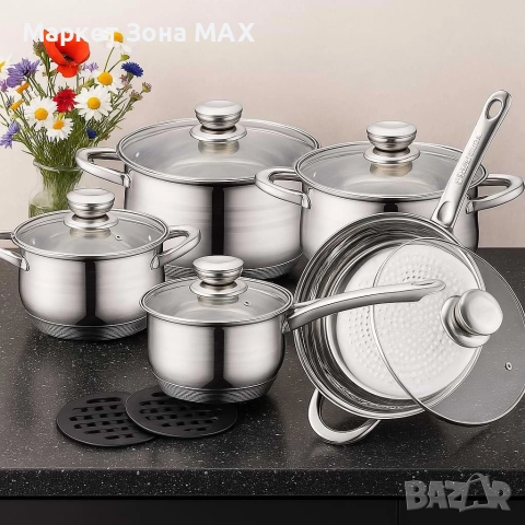 Royalty Line RL-1232 – Комплект от 12 части, с капаци и многослойно дъно, снимка 2 - Съдове за готвене - 52931250