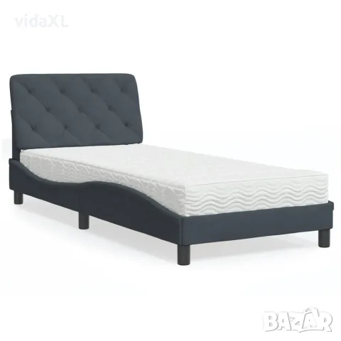 vidaXL Легло с матрак, тъмносиво, 90x200 см, кадифе（SKU: 3208635）, снимка 2 - Спални и легла - 56077359