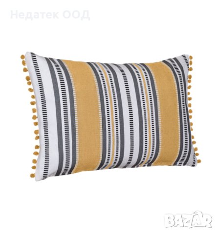 Декоративна  възглавница, 60x40 cм, Горчица/ сиво/ бяла