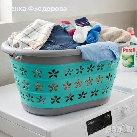 Сгъваем кош за пране от силикон с вместимост 25 л , сгъва се до 6 см – компактна кошница за дрехи с , снимка 5 - Кошници и панери за дома - 55888463