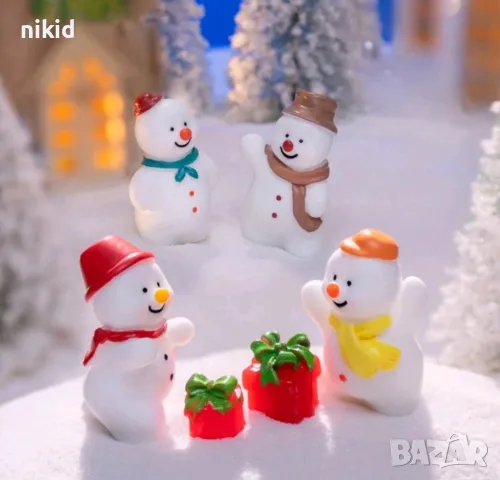8 бр снежен човек малки пластмасови фигурки фигурка играчки за игра и украса торта коледни, снимка 2 - Фигурки - 48254823