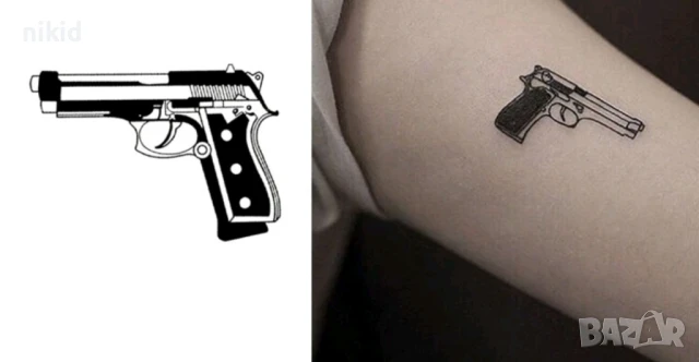 Пистолет малък Временни татоси tattoo татуйровка временна татуировка татос татус Tattoo, снимка 2 - Други - 51077972