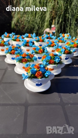 Сладурски чашки с нежни цветлета в синьо и оранжево!!, снимка 4 - Декорация за дома - 52934862