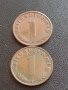 Две монети 1 райхспфенинг 1939г. / 1 райхспфенинг 1940г. Трети райх с СХВАСТИКА редки 37771, снимка 1