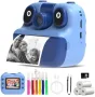 Нов син Детски фотоапарат с моментен печат, 180° камера + 32GB карта, снимка 1
