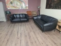 Дизайнерски черен кожен комплект дивани тройка и двойка Pebble, снимка 4