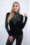 Дамска блуза с украса на деколтето и ръкавите в черен цвят, снимка 1