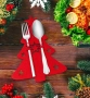 Комплект 12 калъфи за прибор, модел коледна елха, филц, червен Коледна декорация за маса, снимка 1