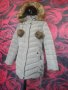 Бежово-сиво дебело зимно яке с естествен пух качулка и топчета ХЛ, снимка 3
