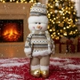 Коледна играчка Снежен човек с плетен костюм и златни ботушки, снимка 1