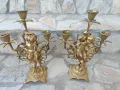 Испански тройни бронзови свещници с красиви орнаменти и фигурки херувими , снимка 1
