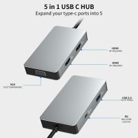  USB C Докинг станция 5 в 1, снимка 2 - Мрежови адаптери - 41643259