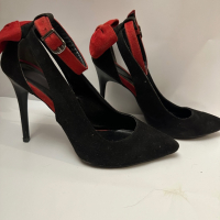 Елегантни с панделка на тънък ток , снимка 4 - Дамски елегантни обувки - 44914281