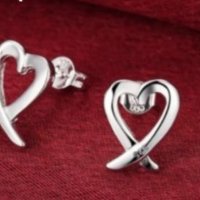 Сребърни обеци издължени сърца,колекция"Bride Hearts"/нови, снимка 1 - Колиета, медальони, синджири - 44416098