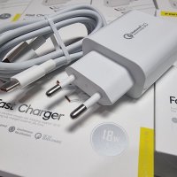 ЗАРЯДНО fast charge 18W USB + USB-type-c cable, снимка 1 - Кабели и адаптери - 44150656