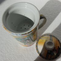 Порцеланова чаша за чай ,с допълнителен съд за запарка и капак, снимка 5 - Чаши - 35693747